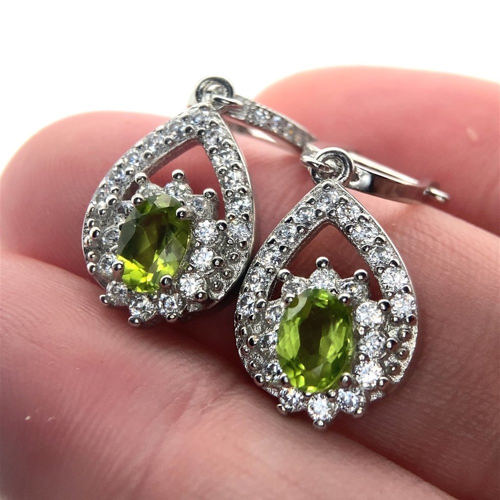 Peridot 2.42ct Platinum Finish Solid 925 Sterling Silver Earrings